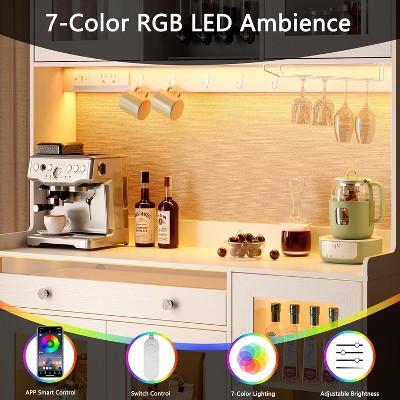 Qwatto 71" Kitchen Pantry Cabinet with Charging Station and LED Lights Tall Freestanding Kitchen Hutch with storage Rack Microwave Stand White Cabinet — фото 8