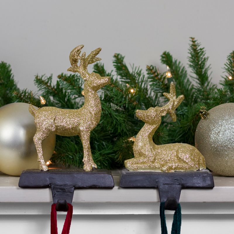 Northlight Set of 2 Gold Reindeer Glittered Christmas Stocking Holders 8.5", 2 of 6