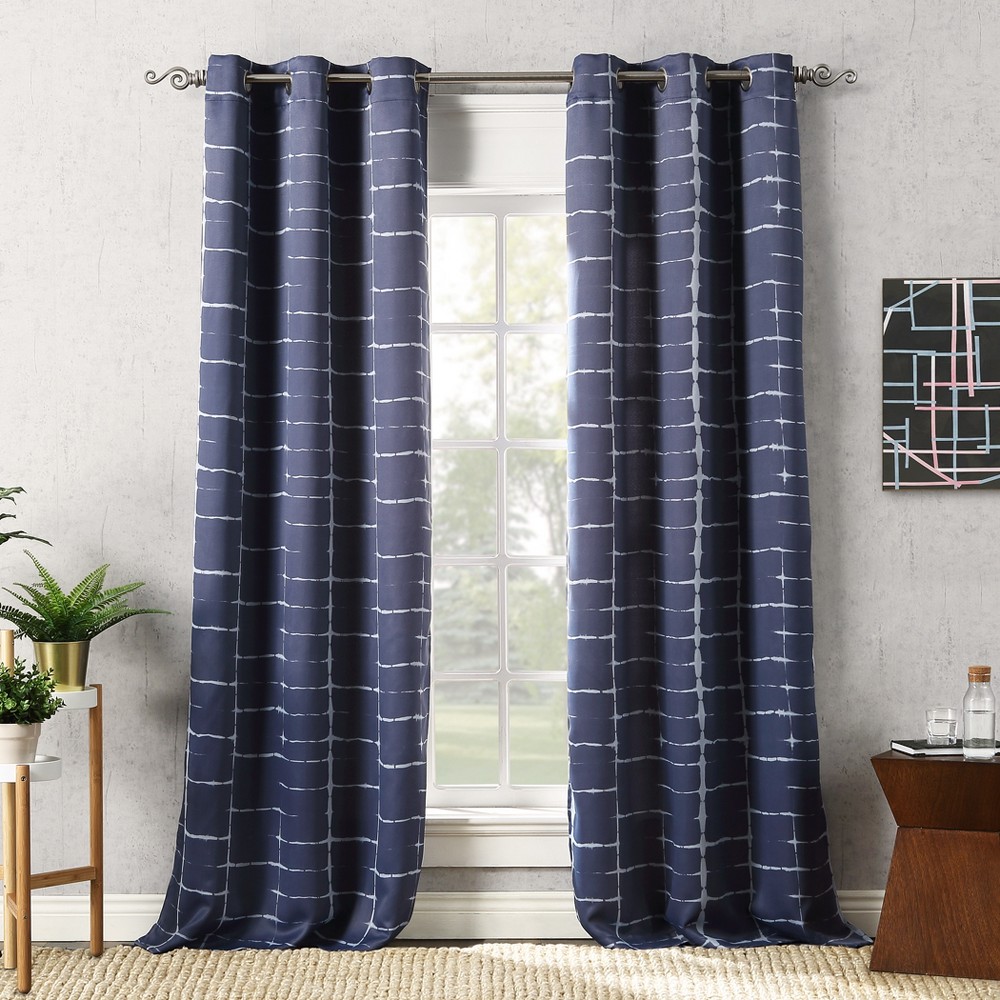 Photos - Curtain Rod / Track 40"x63" Sun Zero Blackout Saki Shibori Print Grommet Curtain Panel Navy Blue: Modern Thermal Insulated, Noise Reduction