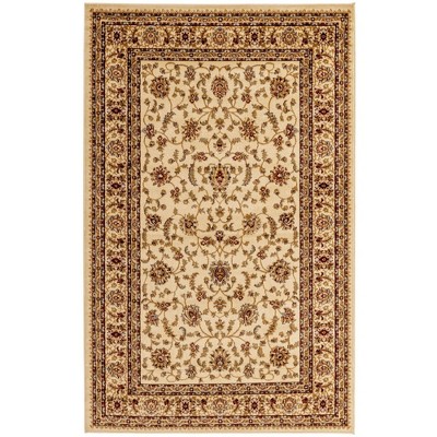 Elegant Ivory Floral 5' x 8' Easy-Care Synthetic Rug
