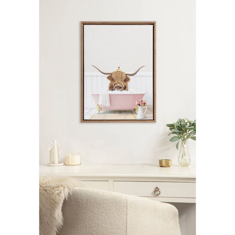 18&#34;x24&#34; Sylvie Beaded Highland Cow with Duckling Cottage Rose Bath Framed Canvas by Amy Peterson Gold - Kate &#38; Laurel All Things Decor, 6 of 8