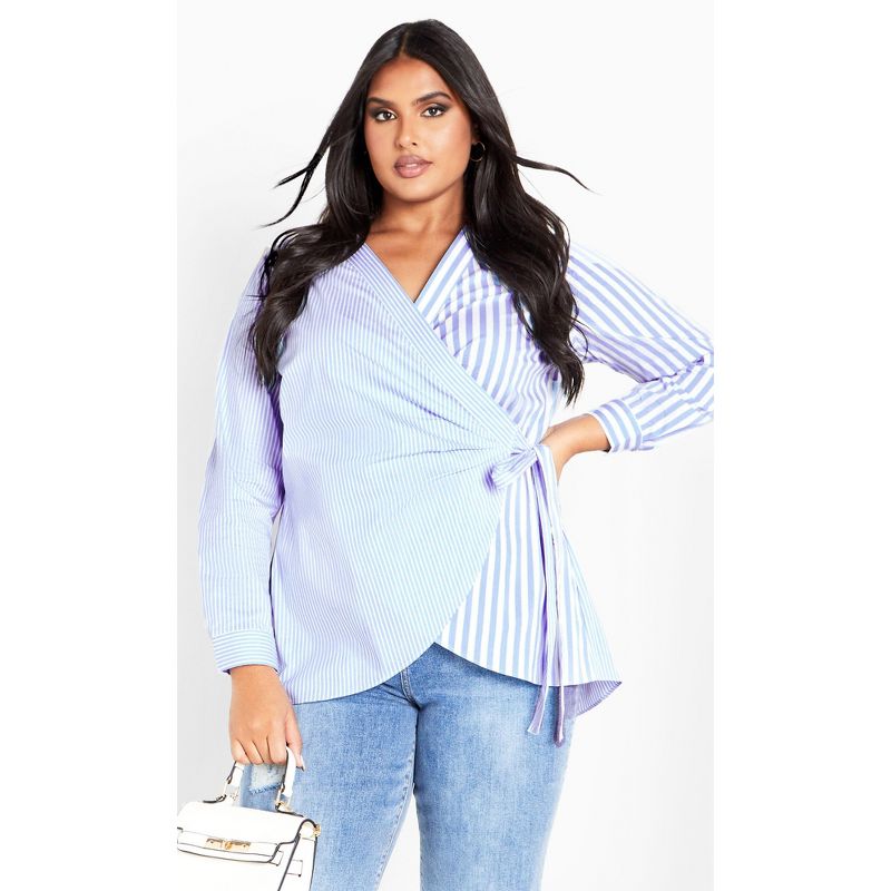 Women's Plus Size Casey Stripe Shirt - blue | AVENUE, 1 of 8