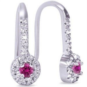 Pompeii3 1 1/3 ct Princess Diamond and Blue Sapphire Double Halo Earrings 10k White Gold - 1 of 2