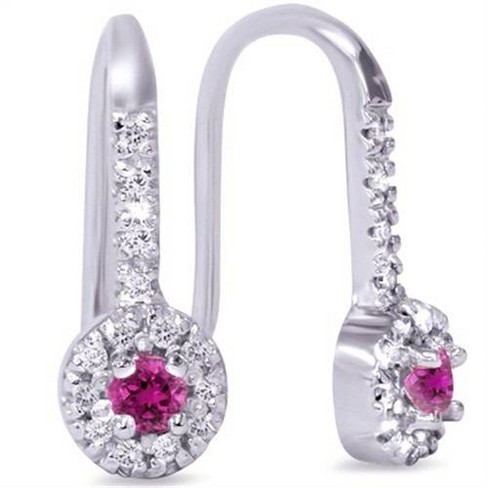 Pink Sapphire and Diamond Hoop Earrings, 18K White Gold
