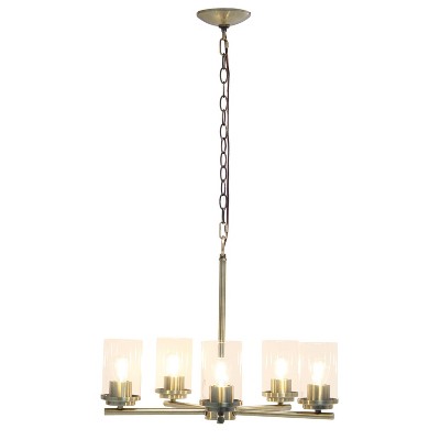 Elegant Antique Brass 5-Light Pendant with Clear Glass Shades