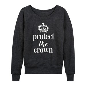 Women's - Instant Message - Protect The Crown Lightweight French Terry Wide Neck Long Sleeve Graphic Shirt - 1 of 4