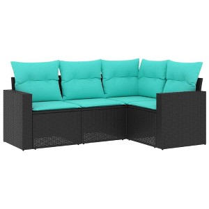 vidaXL Garden Sofa Set Black, Blue PE rattan, powder-coated steel, polyester - 1 of 4