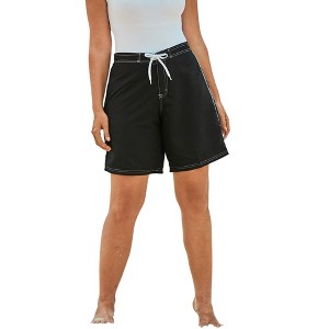 Swim 365 Women's Plus Size Contrast-Trim Long Boardshort - 1 of 4