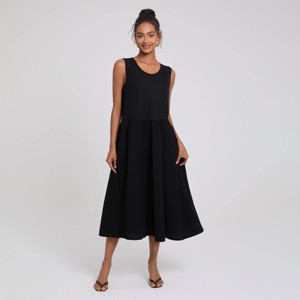 Women's Round Neck Sleeveless Side Pocket Midi Vest Dress - A New Day™ - 1 of 4