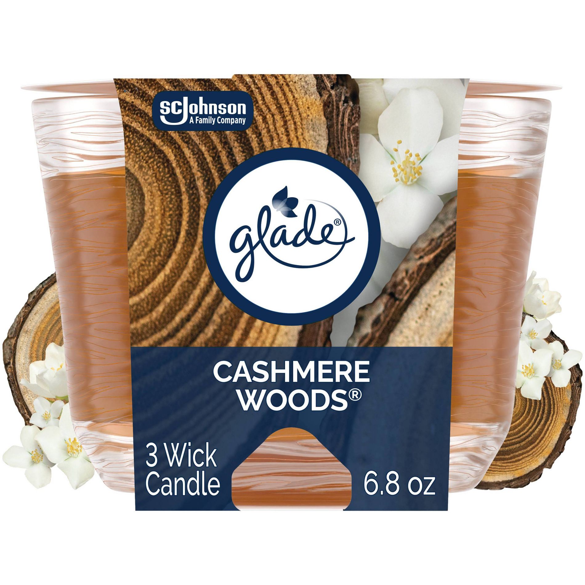 Glade 3 Wick Scented Candle in Glass Jar - Cashmere Woods - 6.8oz