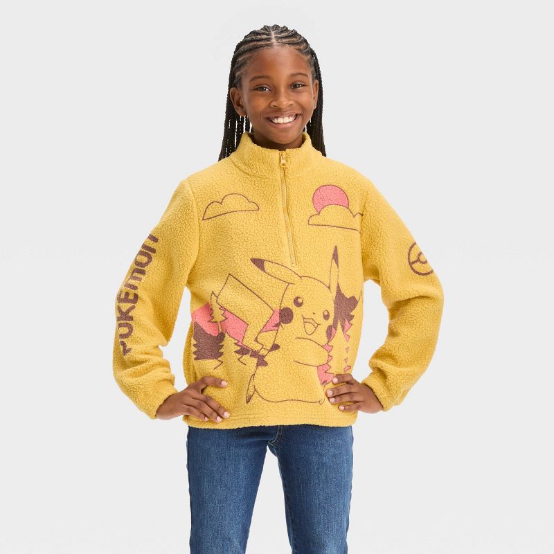 Girls' Pokemon Pikachu Zip-Up Pullover Sweatshirt - Yellow, 1 of 4