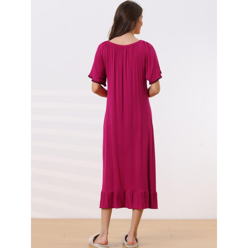 cheibear Womens Sleepwear Pajamas Dress Ruffle Short Sleeve Midi Nightgowns, 3 of 6