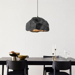 Rennnsan Omveira 20"W 1-Light Stone Shape Modern Dimmable Pendant in Black - 1 of 4
