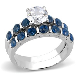 Slickblue Polished Stainless Steel Women's Ring with Clear CZ, Blue Accent, Round Design, Sizes 5-10 - 1 of 4