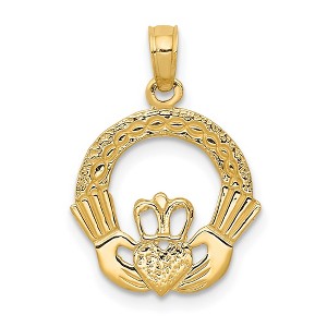 Black Bow Jewelry 14k Yellow Gold Claddagh Circle Pendant, 15mm (9/16 inch) - 1 of 4