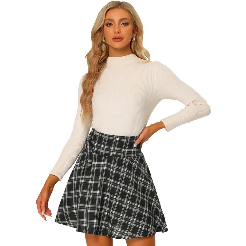 Allegra K Women's School Plaid Cotton Mini Tartan Skater Skirt, 1 of 6