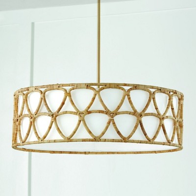 Tulum Matte Brass Large Pendant with White Fabric Drum Shade