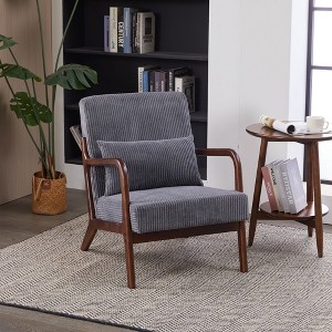 NicBix 15"Mid-Century Modern Accent Chair with Lumbar Pillow,Corduroy Fabric Armchair with Natural Cotton Cushion,Living Room Reading Chair - 1 of 4