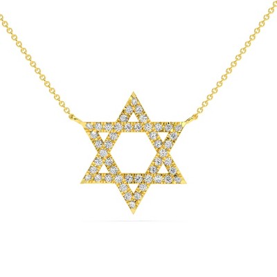 Pompeii3 1Ct TW Diamond Jewish Star Pendant 14k Gold Lab Created Necklace 1" Tall