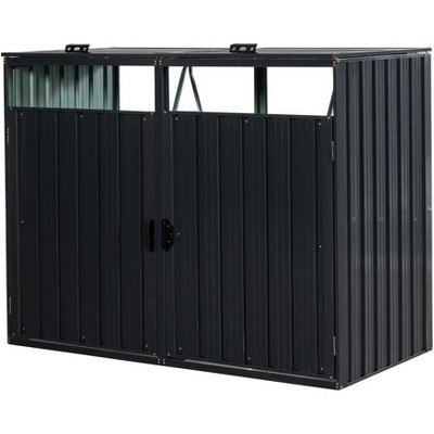 Garbage Bin Shed, Stainless Galvanized Steel Bin Shed Stores 2pcs Trash Cans, Outdoor Bin Shed for Garden Yard Lawn