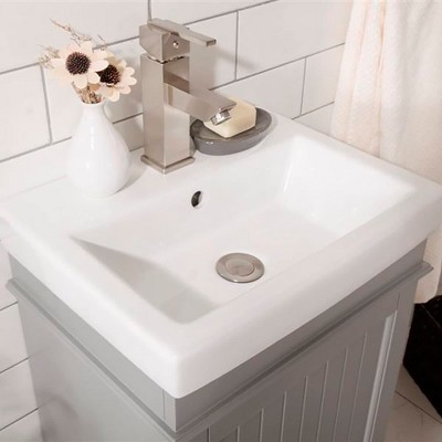Gray Freestanding Vanity with White Ceramic Sink