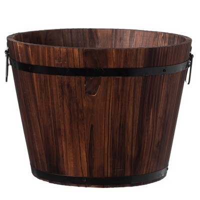 Gardenised Rustic Wooden Whiskey Barrel Planter with Durable Medal Handles and Drainage Holes - Perfect for Indoor and Outdoor Use
