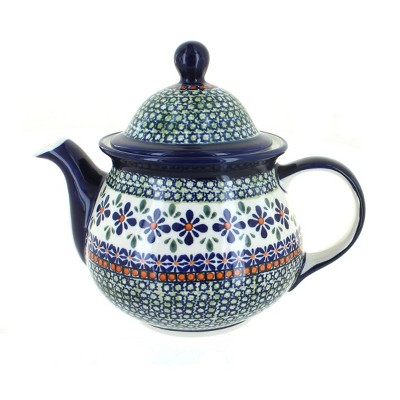 Blue Rose Polish Pottery Mosaic Flower Large Teapot