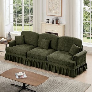 Hrinhom 107"W Elegant Mid Century Large 3 Seater Sofa Couch with Flared Arms and Removable Ruffles Pleats Skirts - 1 of 4
