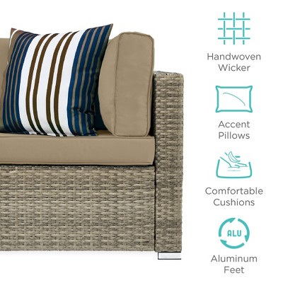 Taupe Wicker 7-Piece Outdoor Modular Patio Set with Beige Cushions