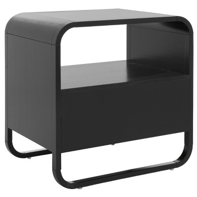 Black and Natural Rattan 1-Drawer Nightstand