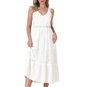 INSPIRE CHIC Women's Sweetheart Neck Sleeveless Crochet Lace Hollow Out Spaghetti Strap A-Line Maxi Dress - 1 of 4