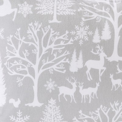 Queen Grey Cotton Flannel Sheet Set with Enchanted Woods Print