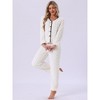 INSPIRE CHIC Womens Flannel Pajama Set Long Sleeve Button Down V Neck Fuzzy Fleece Pants Plush Loungewear - 3 of 4
