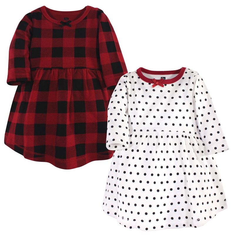 Hudson Baby Infant and Toddler Girl Long-Sleeve Cotton Dresses 2pk, Classic Holiday, 1 of 3
