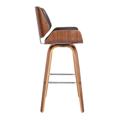 26" Walnut and Gray Faux Leather Swivel Counter Stool