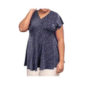 Women's Printed Short Sleeve Baby Doll Top - Plus - On The Plus Side - 1 of 2