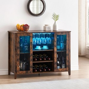 Wine Bar Cabinet with Detachable Rack, Wine Cabinet with Mesh Door, Liquor Cabinet with Glass Holder, Coffee Bar for Home - 1 of 4