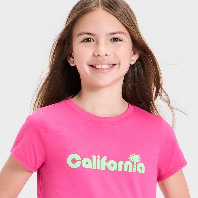 Cat & Jack Girls' Short Sleeve 'California' Graphic T-Shirt - Cat & Jack™ Dark Pink S — фото 2