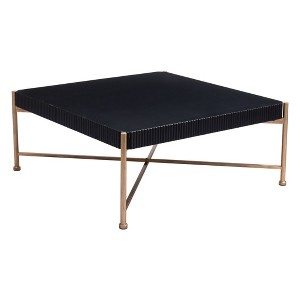 HomeRoots 42" Black and Gold Solid Wood and Steel Square Coffee Table - 1 of 4