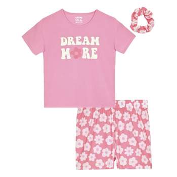 Sleep On It Girls 2-Piece Short-Sleeve Jersey Pajama Shorts Set with Matching Hair Scrunchie