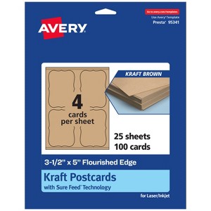 Avery Cards with Flourished Edges, 3.5" x 5", Kraft Brown, 100ct - 1 of 4