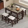 5-Piece Modern Faux Marble Versatile Bar Table Set with Storage Drawers and Padded Stools, Ideal for Space-Saving Dining Nooks or Small Kitchens - 2 of 4