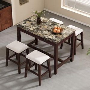 7-Piece Retro Dining Collection, Rectangular Table with Trestle Base and 6 Cushioned Chairs, Ideal for Dining Rooms and Kitchens - 1 of 3