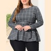 Women's Plus Size Houndstooth Formal Outfits Plaid Tie Waist Workwear Blouses - Agnes Orinda - 2 of 4