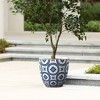 LuxenHome 12" Dia Round Tapered Concrete Planter Large Outdoor Indoor Decorative Plant Pot Blue and White Flower Pattern Pot Planter Multicolored - 2 of 4