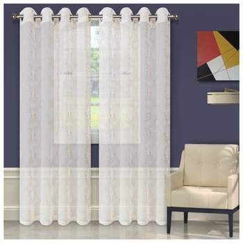 Embroidered Geometric Imperial Trellis Sheer Grommet-Top Curtain Panels by Blue Nile Mills