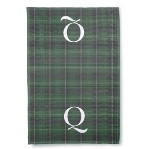 Personalization Mall Christmas Plaid Waffle Weave Kitchen Towel, Green Plaid - 1 of 4