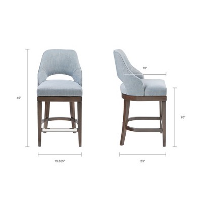 Transitional Blue Swivel Counter Stool with Silver Kick Plate