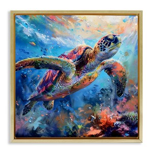 Stupell Industries Rainbow Sea Turtle & Bubbles Floating Frame Canvas Art - 1 of 4