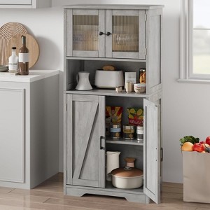 Acekool 54" Farmhouse Bathroom Cabinet with Glass Doors, Adjustable Shelves & Freestanding Storage – Pantry for Kitchen, Living & Dining Room - 1 of 4